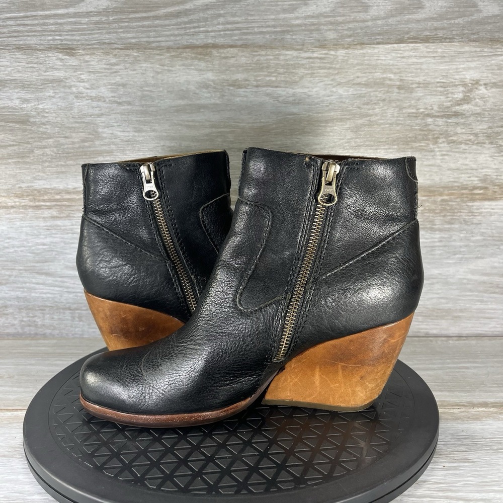 Kork-Ease Women's Michelle Black Leather Side Zip Biker Wedge Boots Size 6.5 - Picture 7 of 10